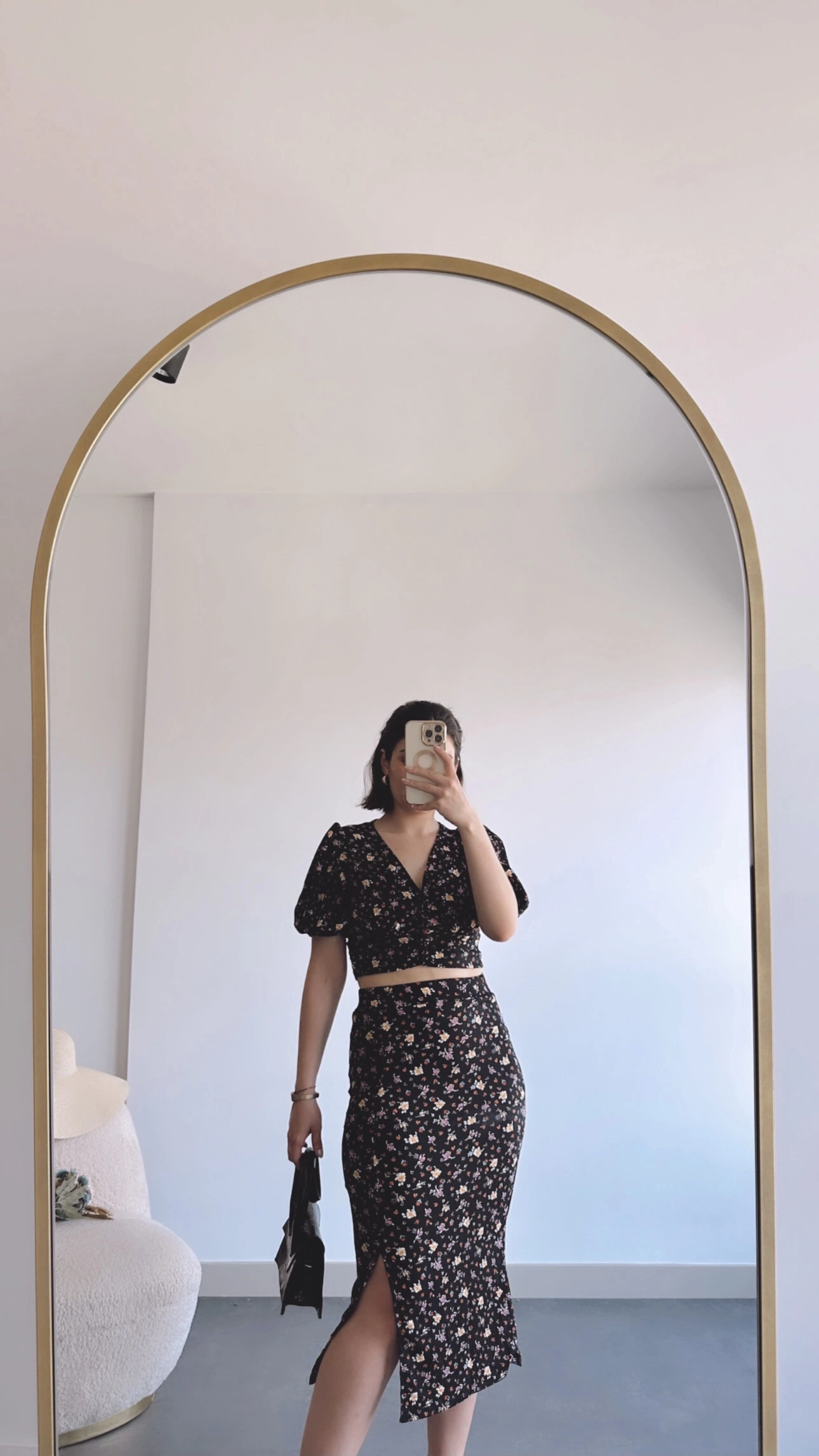 Pullaps Ön Düğmeli Eteği Yırtmaçlı Desenli Bürümcük Takım Siyah