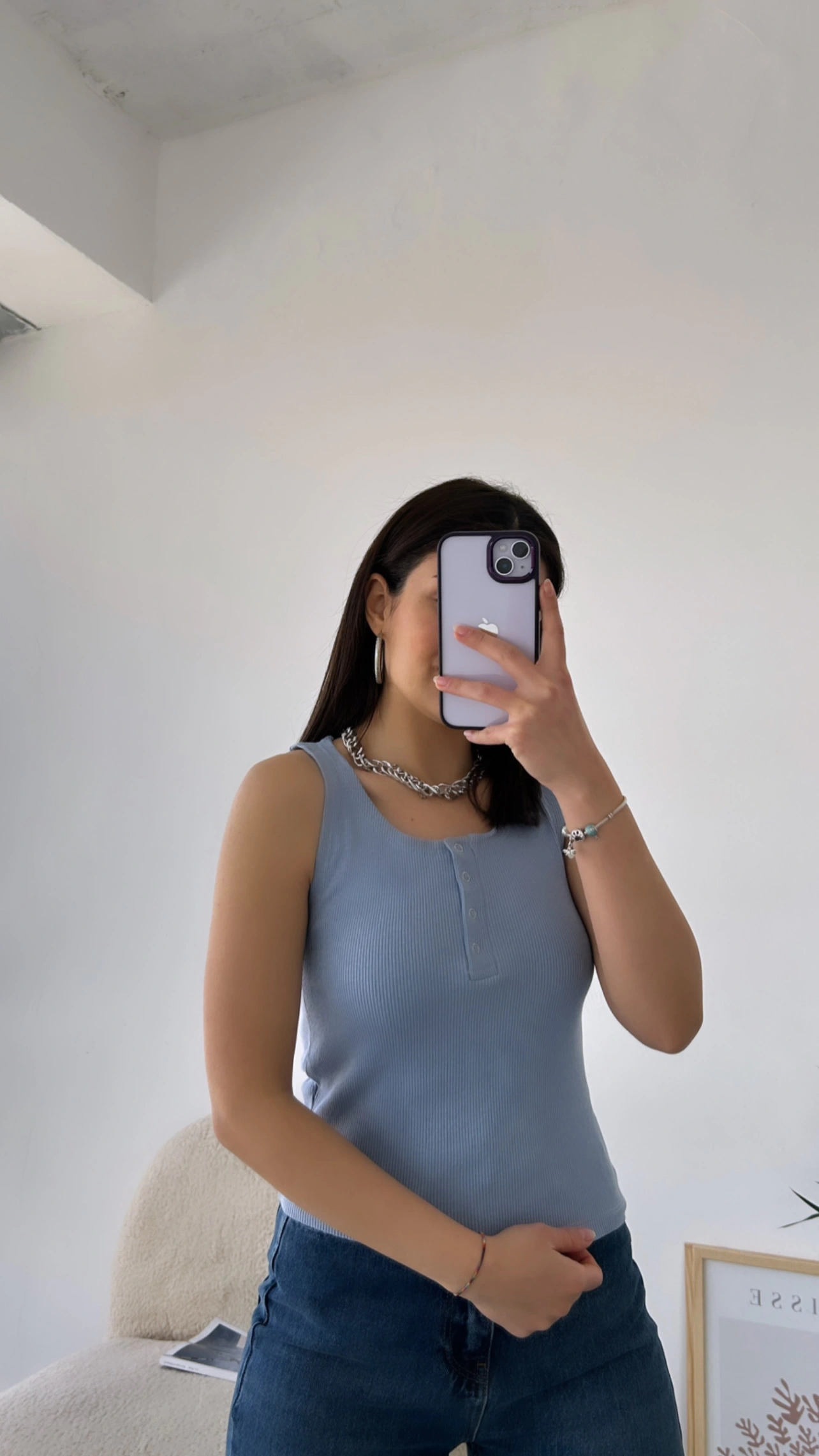 Pullaps Önü Çıtçıtlı Kaşkorse Bluz mavi