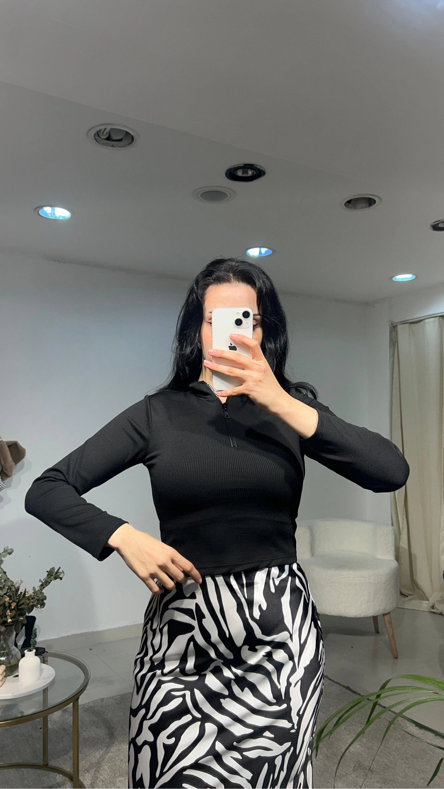 Pullaps Önü Fermuarlı Bluz Siyah