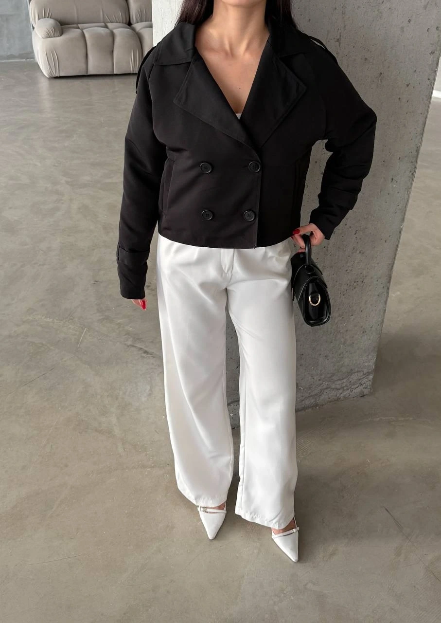 Pullaps Çift Düğmeli Kısa Trenç Siyah