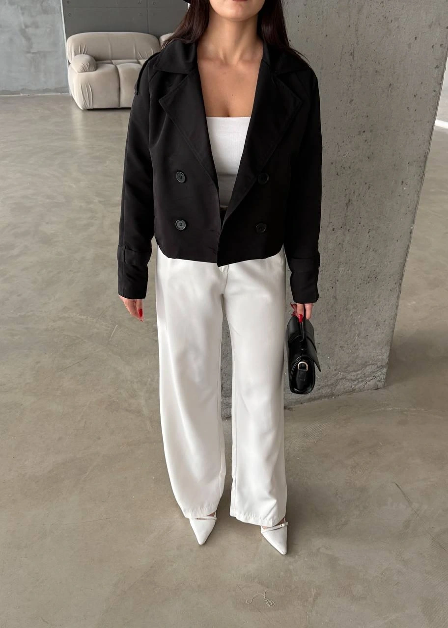 Pullaps Çift Düğmeli Kısa Trenç Siyah