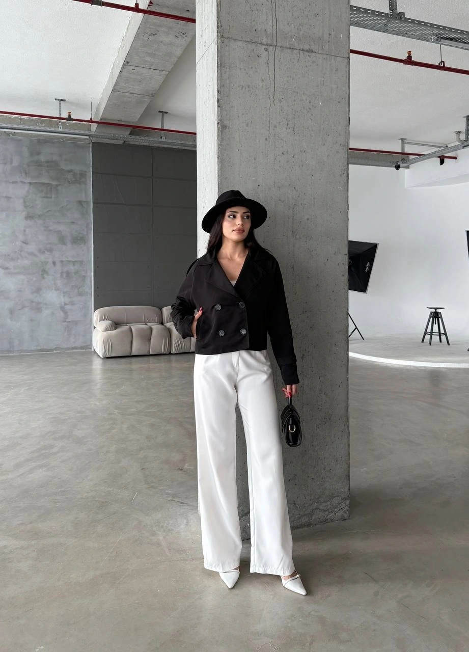 Pullaps Çift Düğmeli Kısa Trenç Siyah