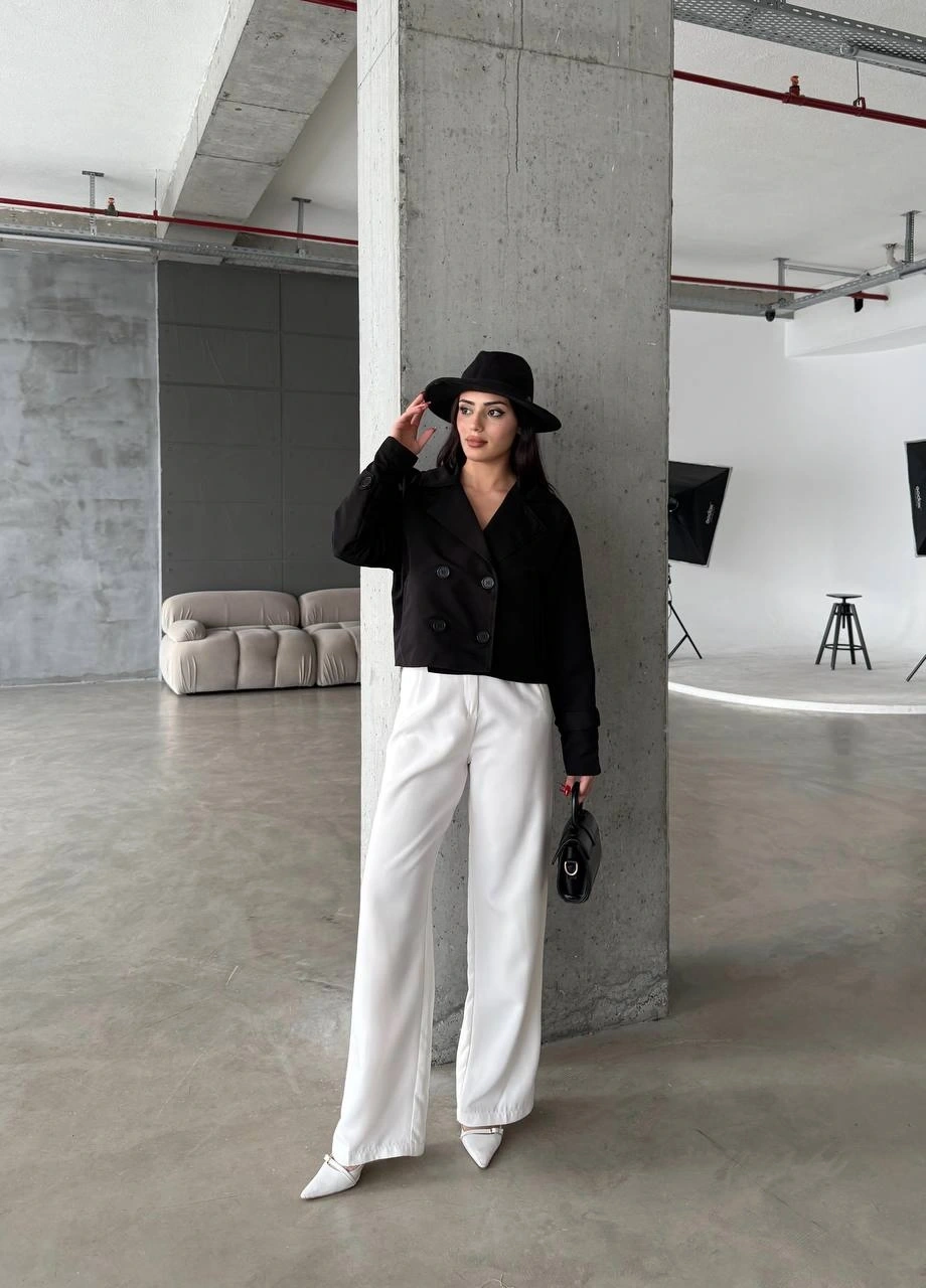 Pullaps Çift Düğmeli Kısa Trenç Siyah