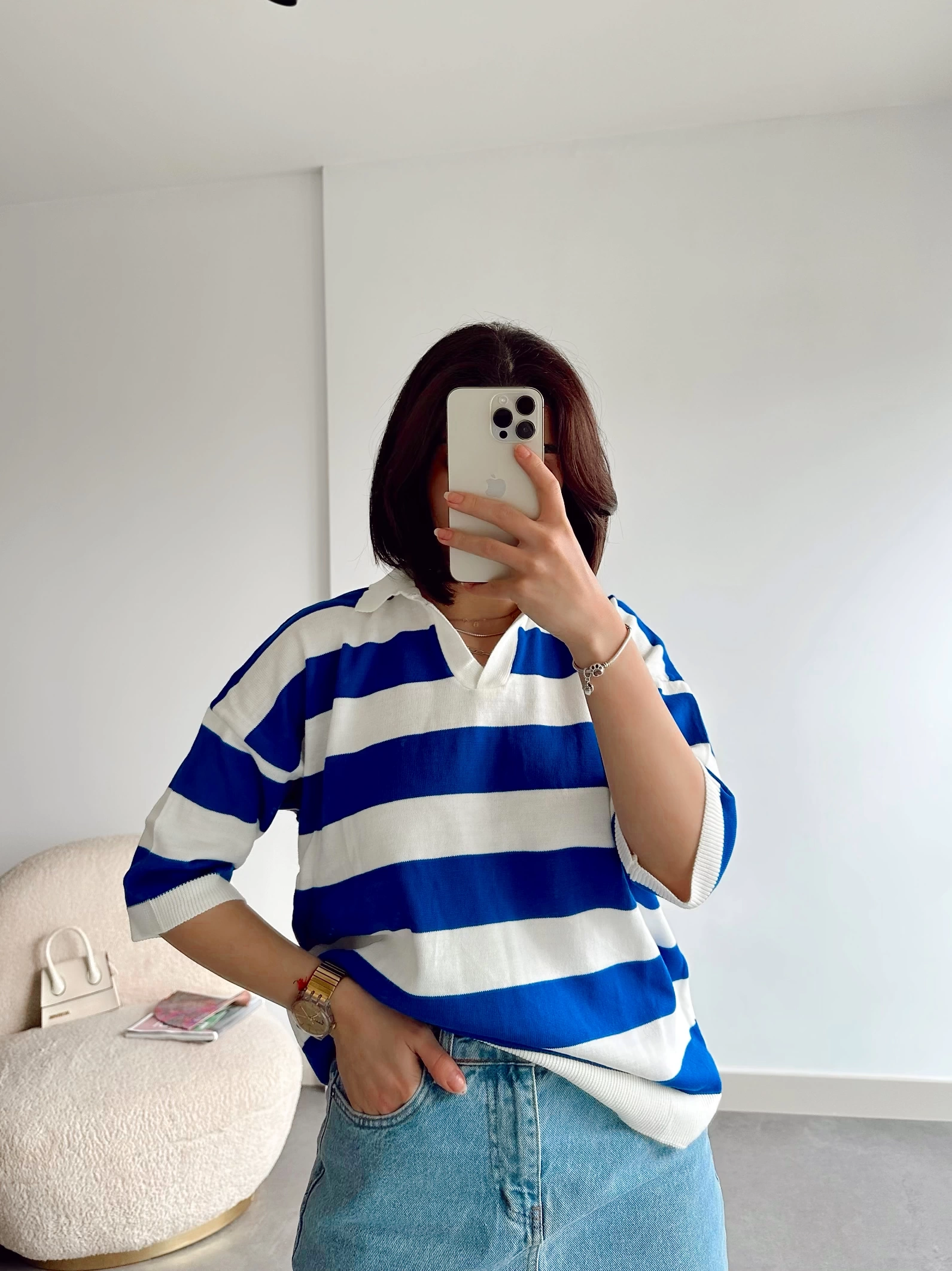 Pullaps Oversize İnce Triko Mavi