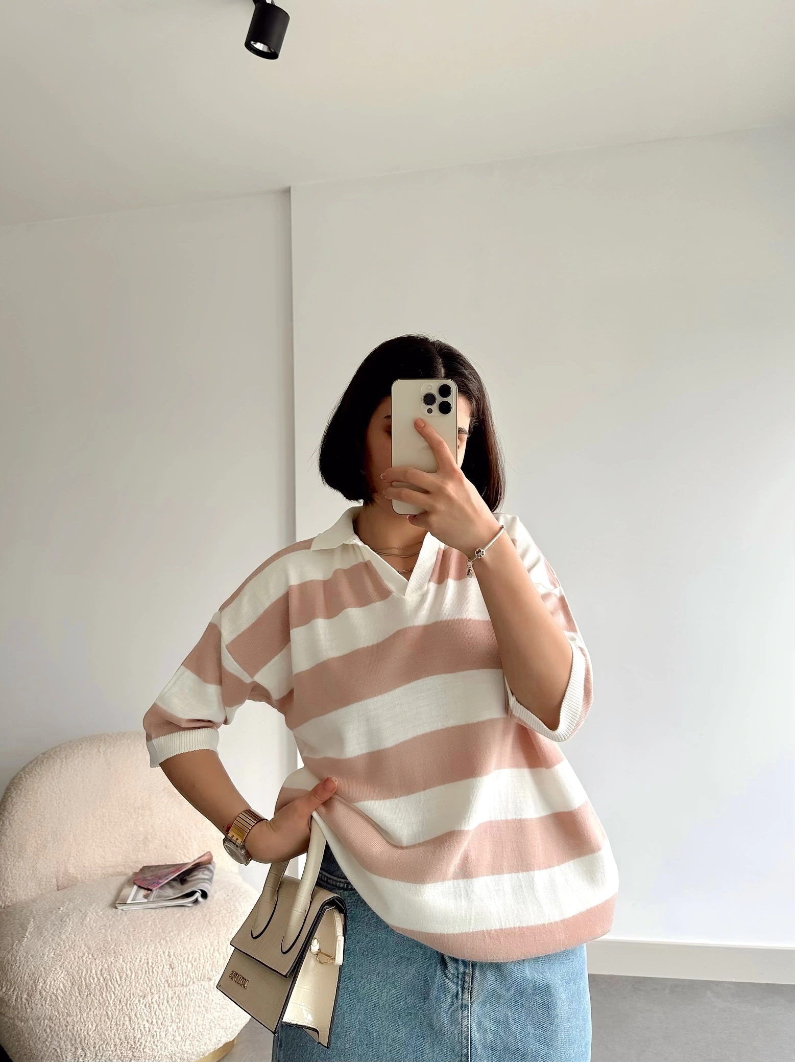 Pullaps Oversize İnce Triko Pudra