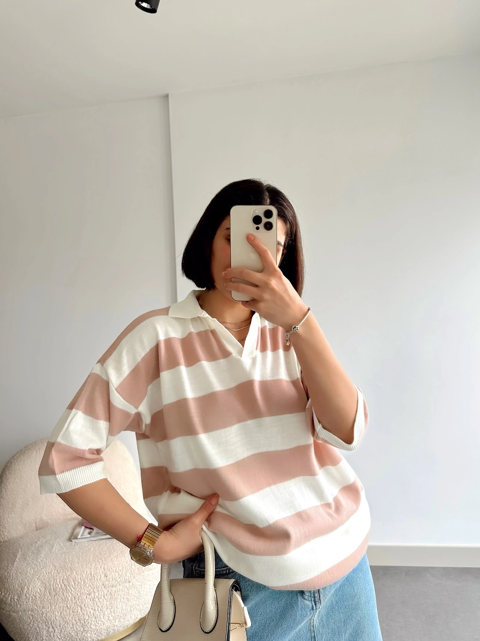 Pullaps Oversize İnce Triko Pudra