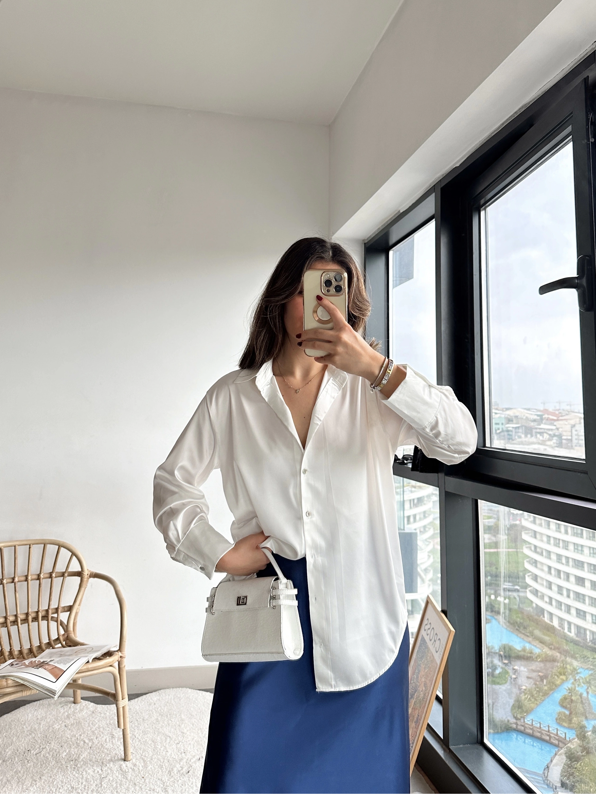 Pullaps Pamuk Saten Orjinal Marka Gömlek Beyaz