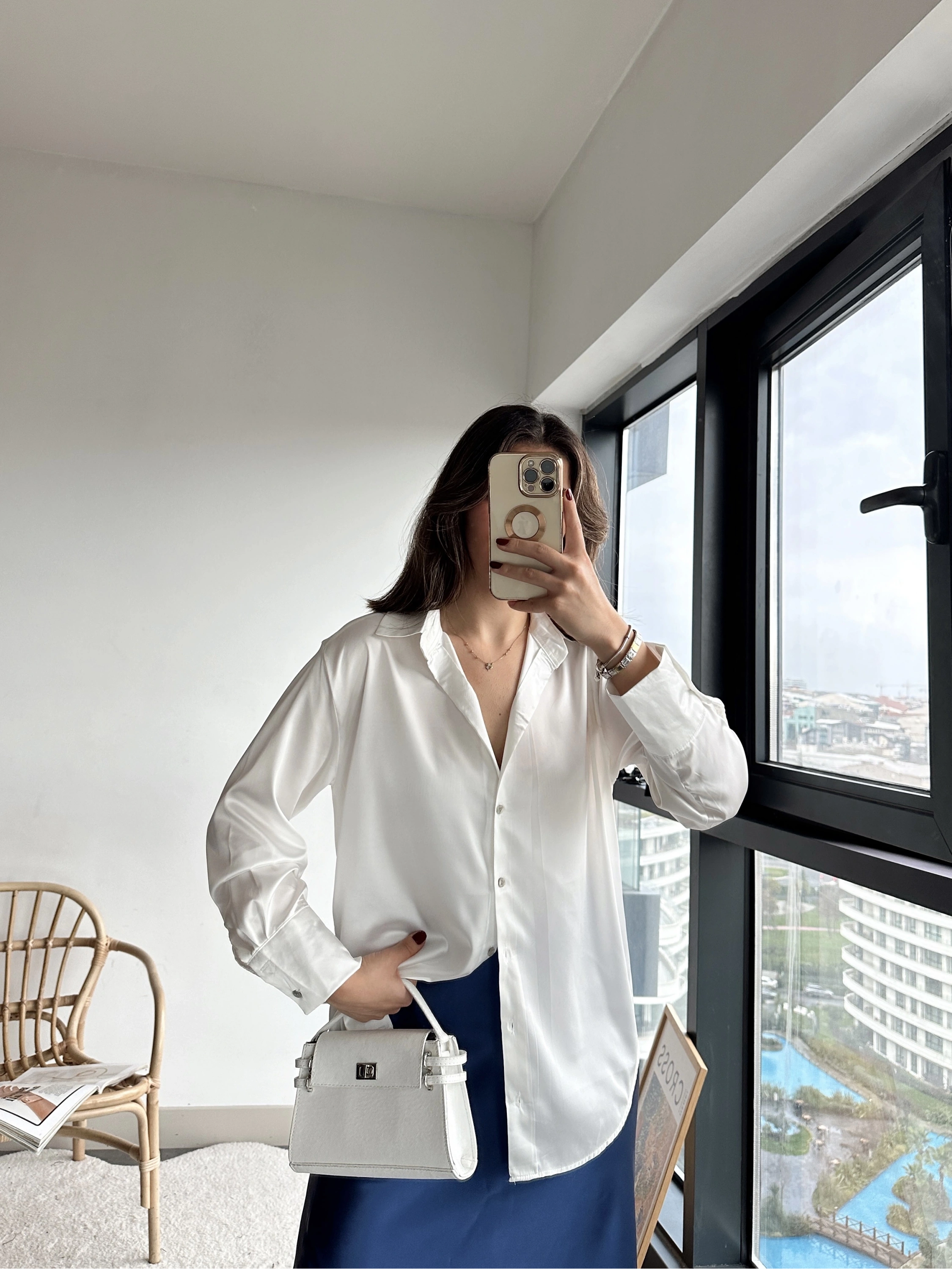 Pullaps Pamuk Saten Orjinal Marka Gömlek Beyaz