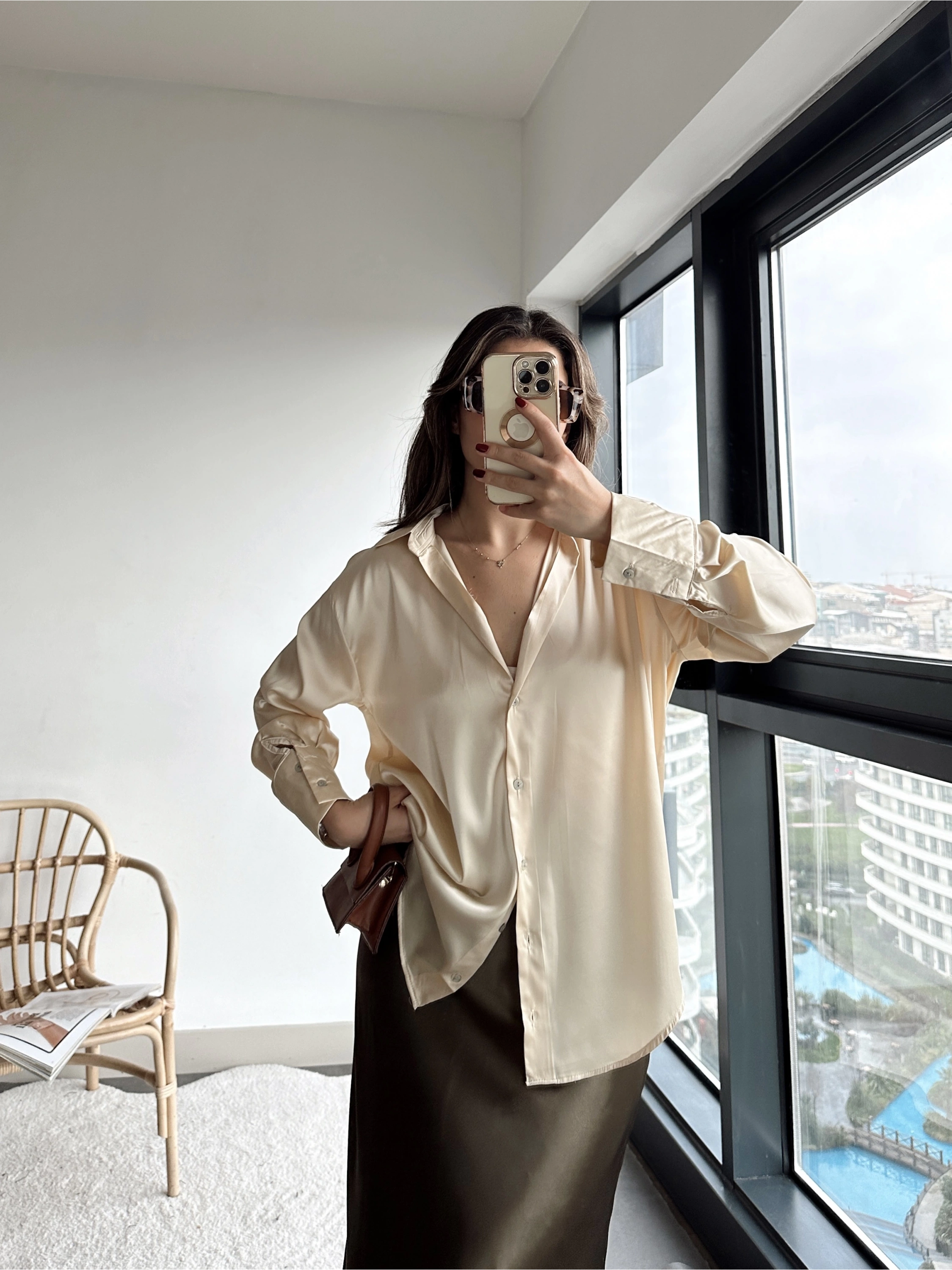 Pullaps Pamuk Saten Orjinal Marka Gömlek Krem