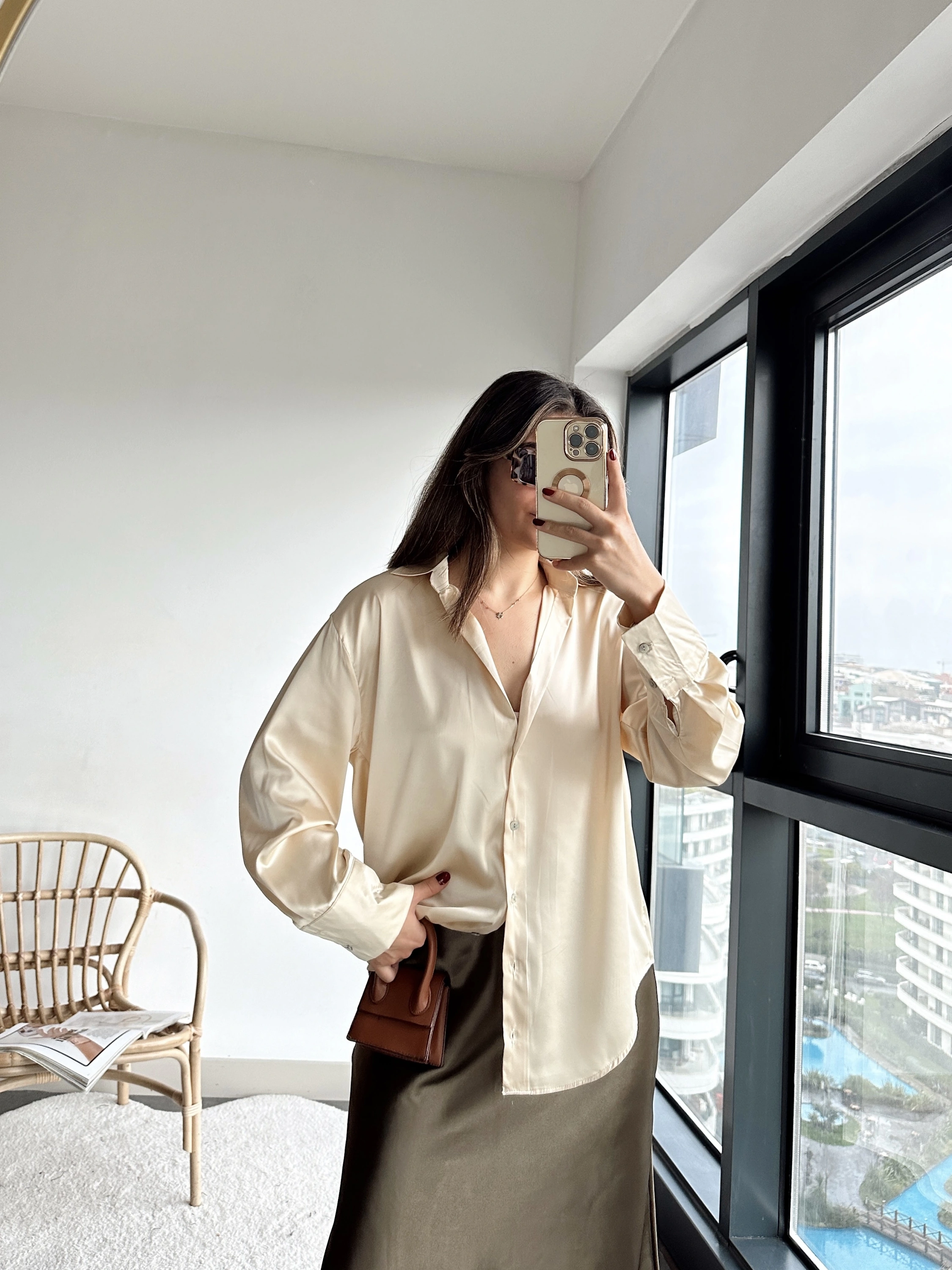 Pullaps Pamuk Saten Orjinal Marka Gömlek Krem