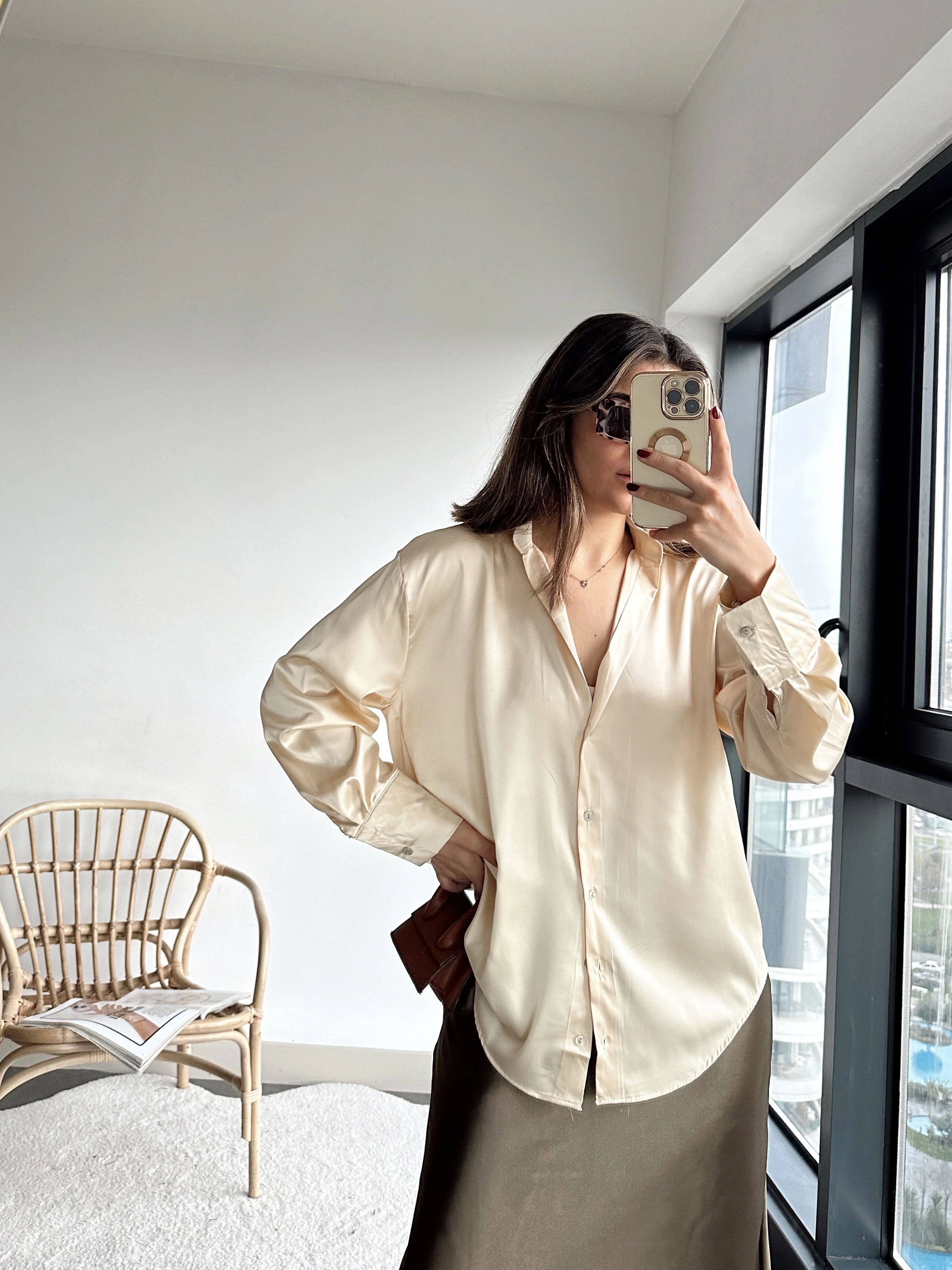 Pullaps Pamuk Saten Orjinal Marka Gömlek Krem