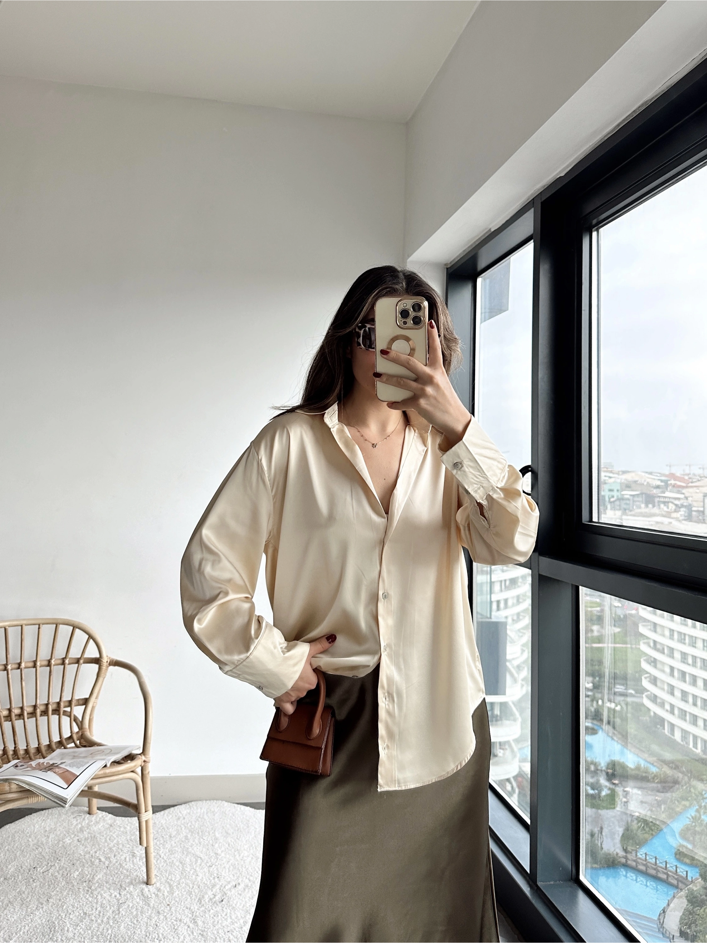 Pullaps Pamuk Saten Orjinal Marka Gömlek Krem