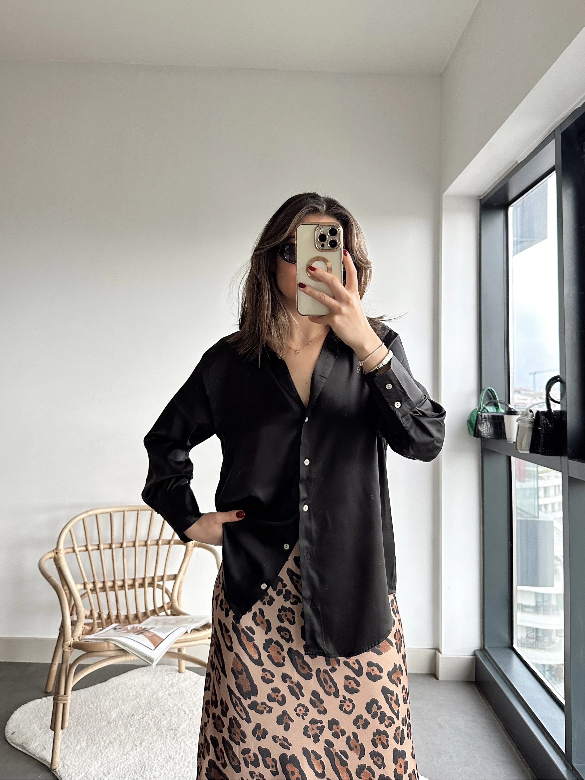 Pullaps Pamuk Saten Orjinal Marka Gömlek Siyah