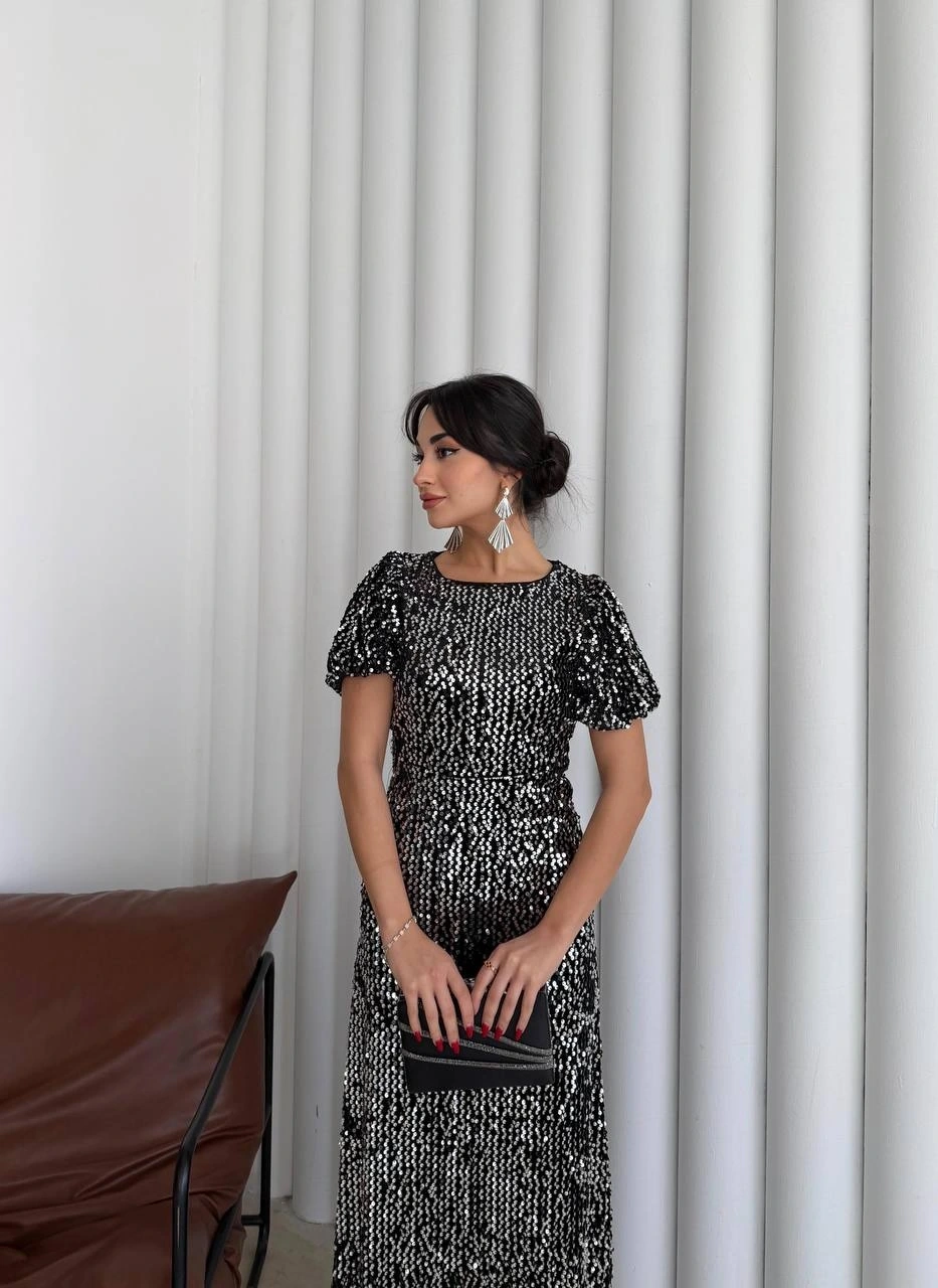 Pullaps Payetli Maxi Elbise Gümüş