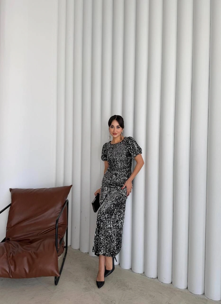 Pullaps Payetli Maxi Elbise Gümüş