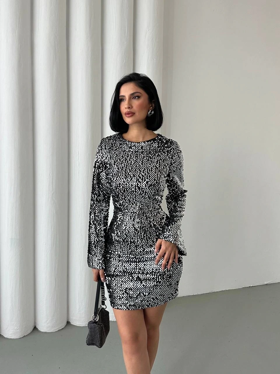 Pullaps Payetli Midi Elbise Gümüş