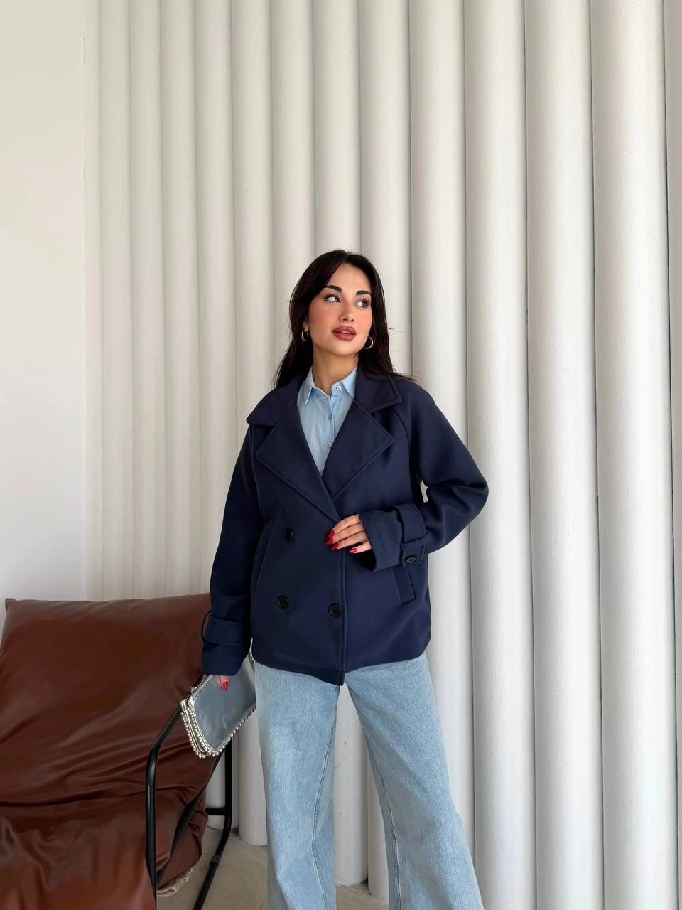 Pullaps Premium Seri Lüx Kaşe Trençkot Lacivert