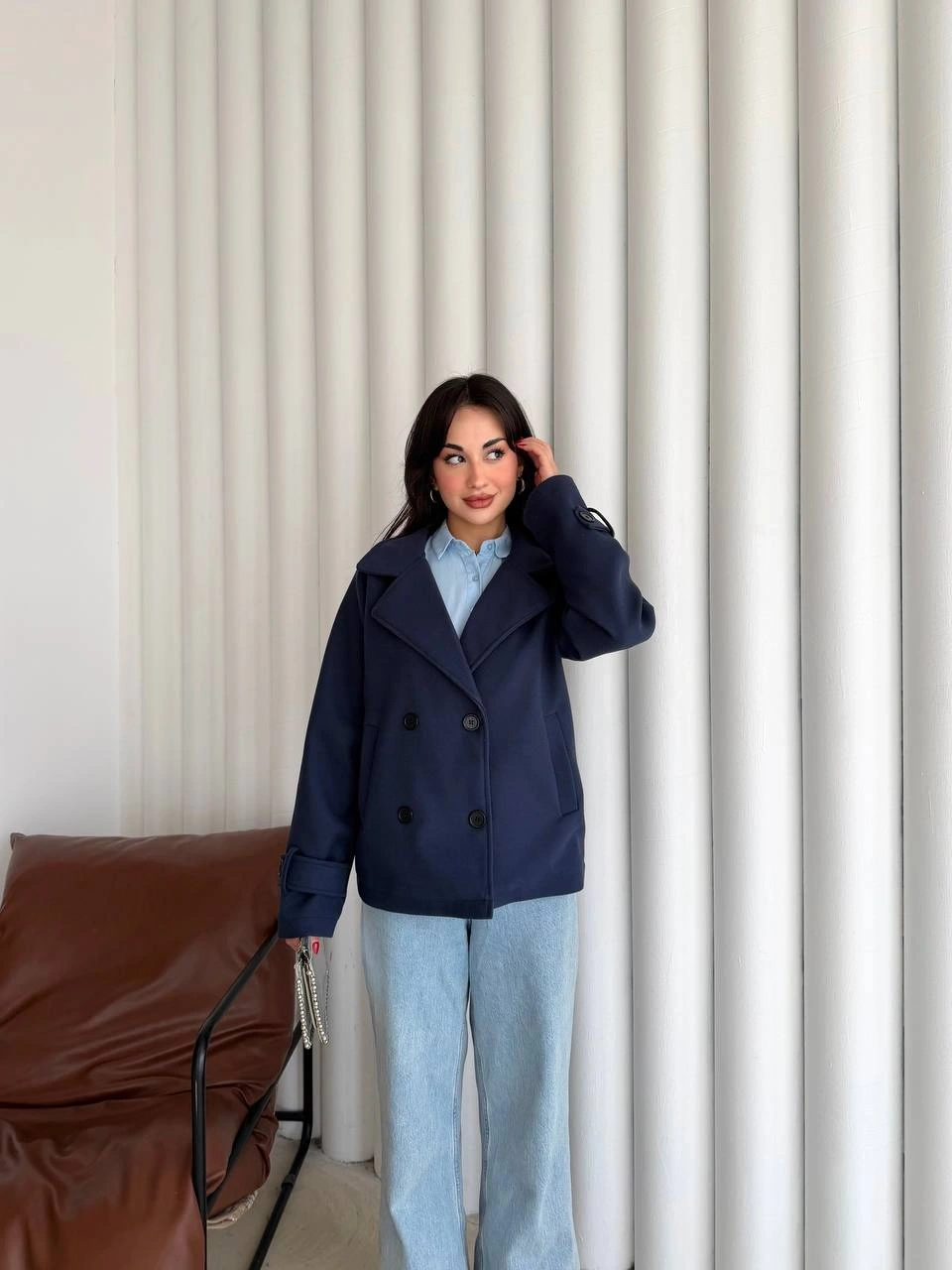 Pullaps Premium Seri Lüx Kaşe Trençkot Lacivert