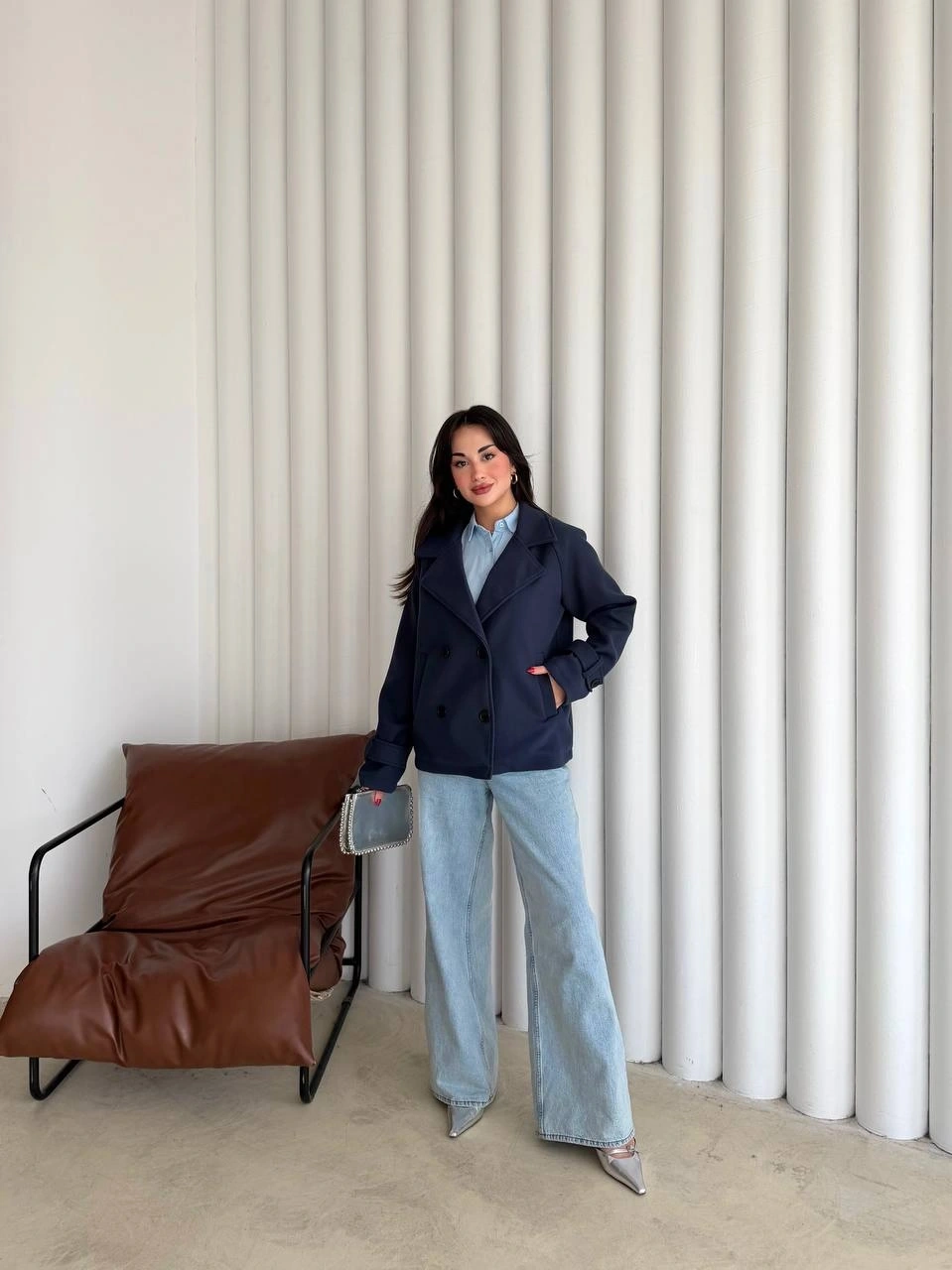 Pullaps Premium Seri Lüx Kaşe Trençkot Lacivert