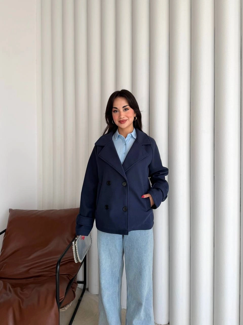 Pullaps Premium Seri Lüx Kaşe Trençkot Lacivert