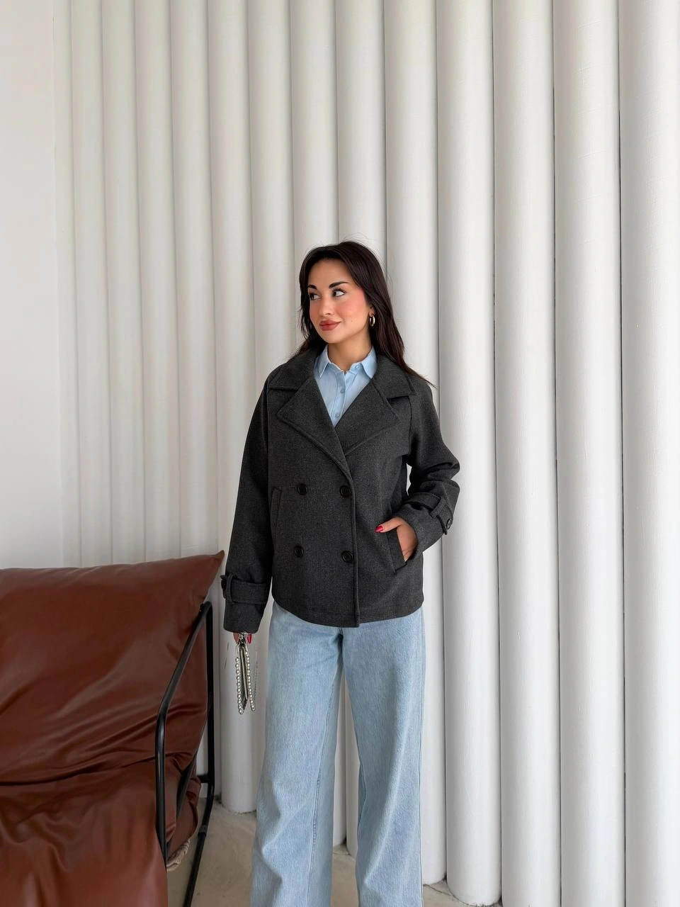 Pullaps Premium Seri Lüx Kaşe Trençkot Antrasit