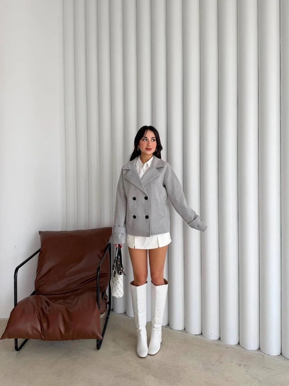 Pullaps Premium Seri Lüx Kaşe Trençkot Gri