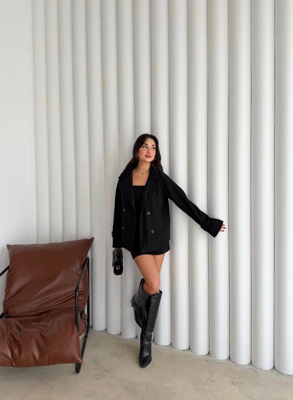 Pullaps Premium Seri Lüx Kaşe Trençkot Siyah