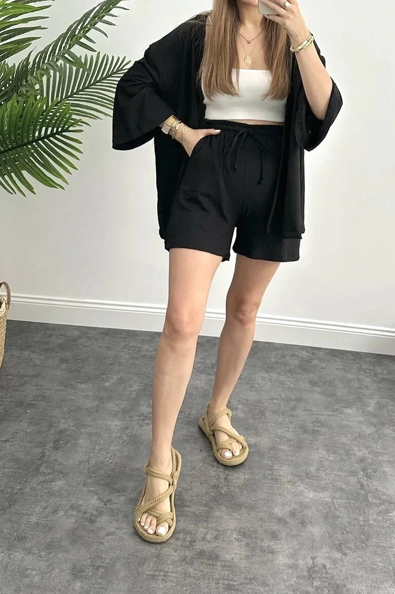 Pullaps Şortlu Kimonolu Gofre Takım