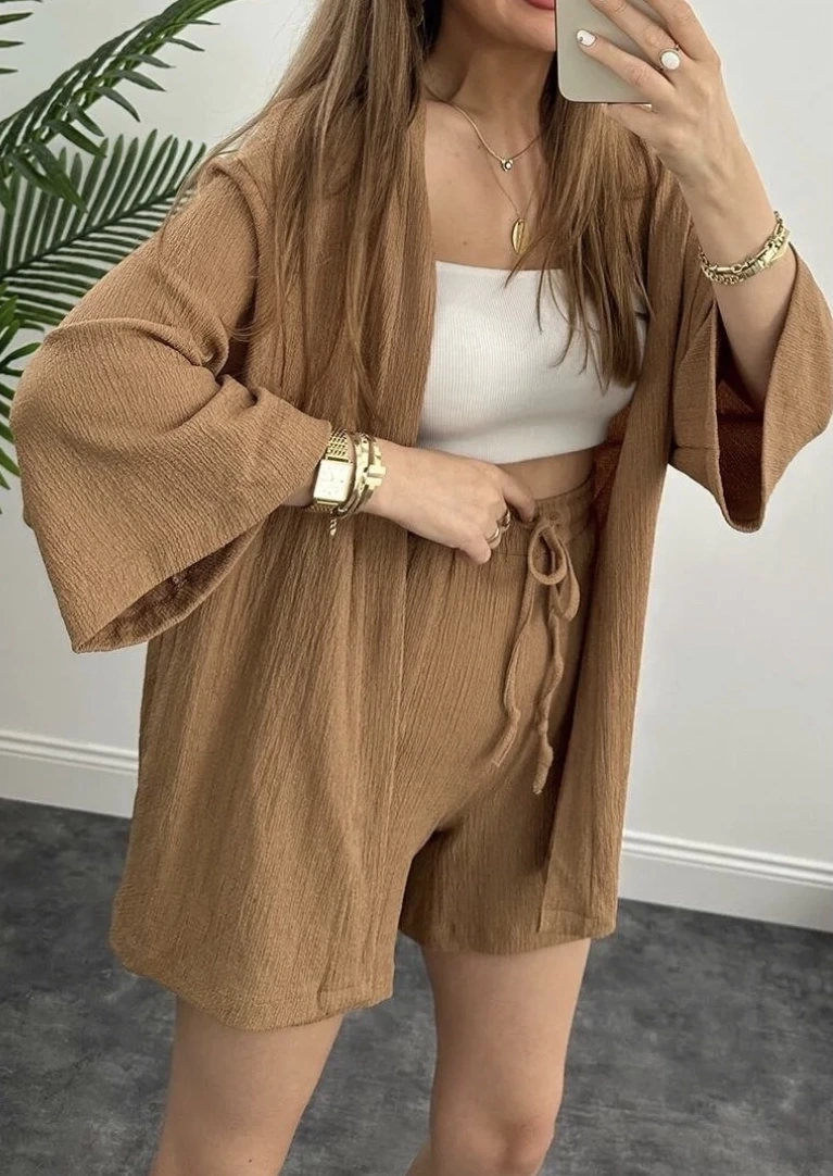 Pullaps Şortlu Kimonolu Gofre Takım