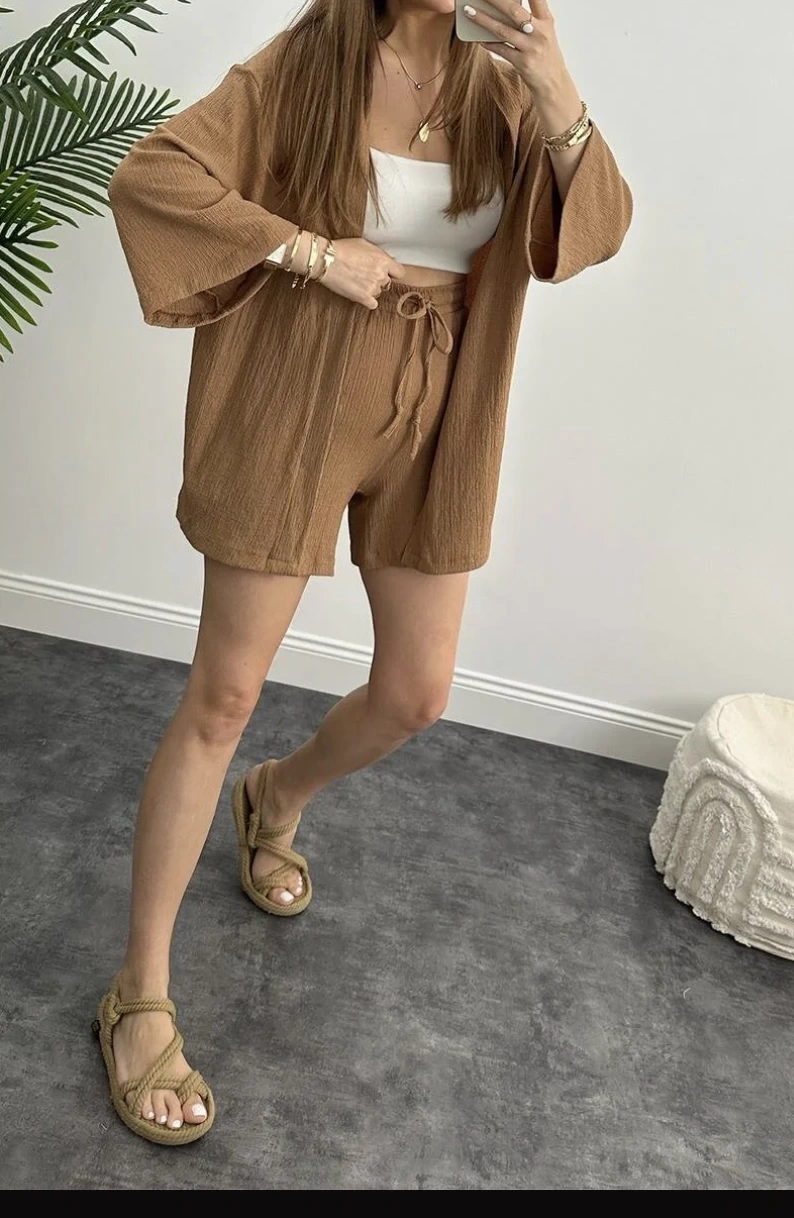 Pullaps Şortlu Kimonolu Gofre Takım