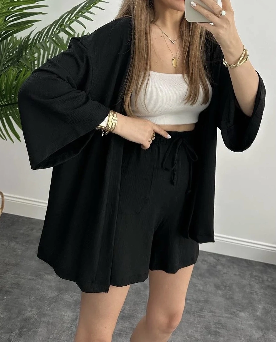 Pullaps Şortlu Kimonolu Gofre Takım