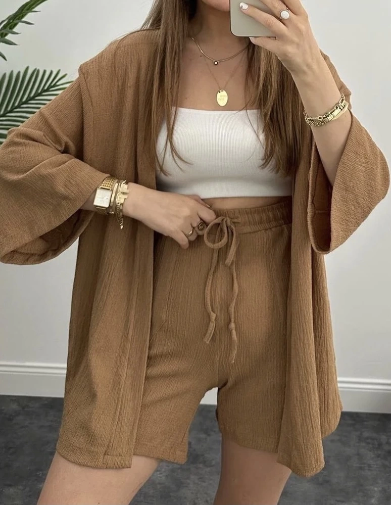 Pullaps Şortlu Kimonolu Gofre Takım