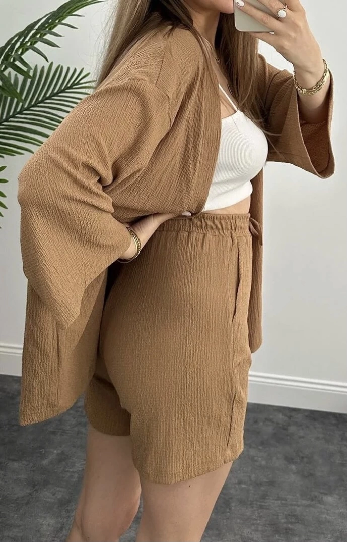 Pullaps Şortlu Kimonolu Gofre Takım