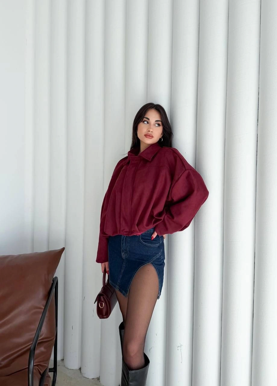 Pullaps Süet Bomber Ceket Bordo