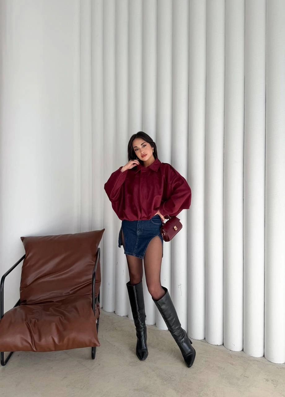 Pullaps Süet Bomber Ceket Bordo