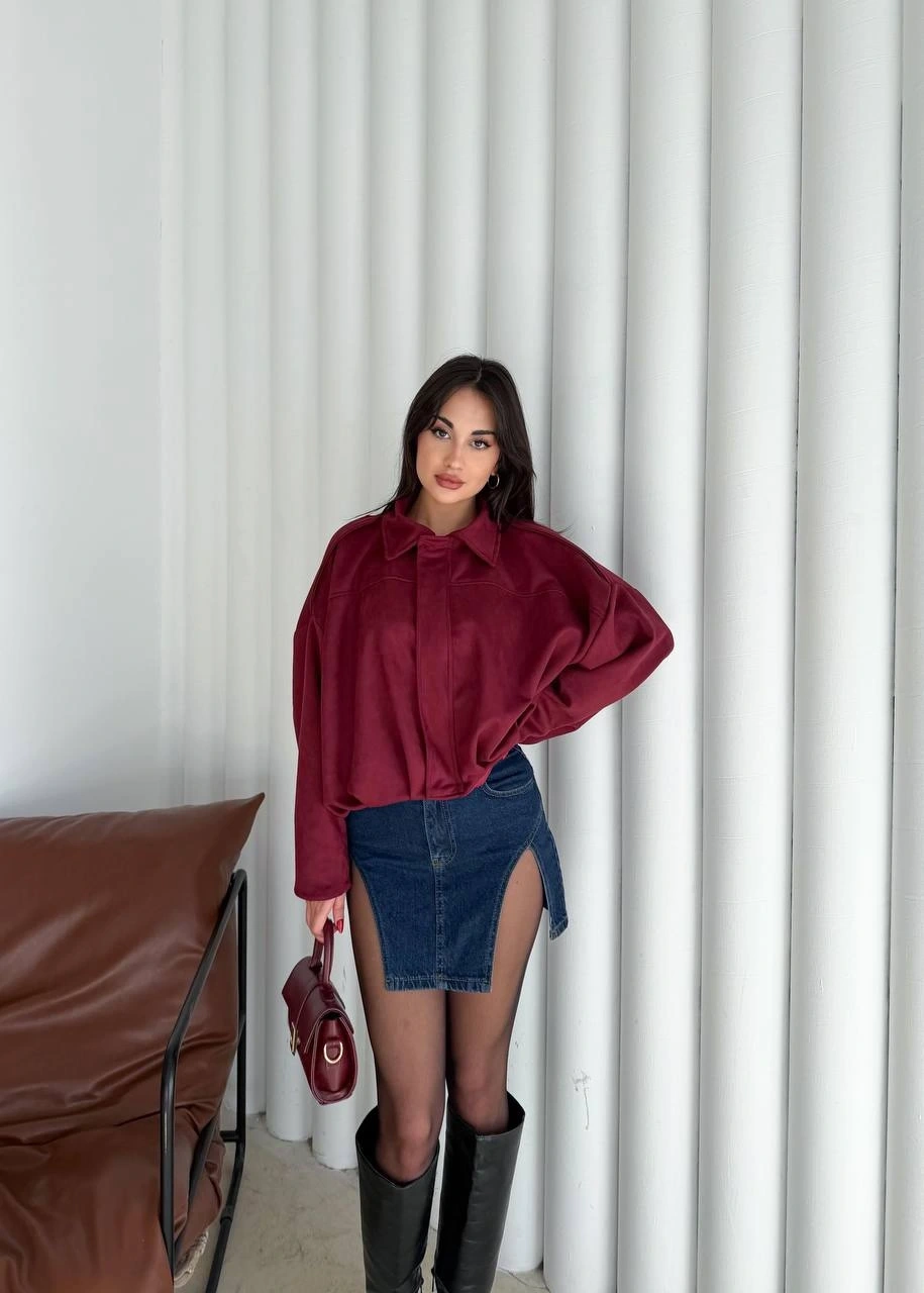 Pullaps Süet Bomber Ceket Bordo