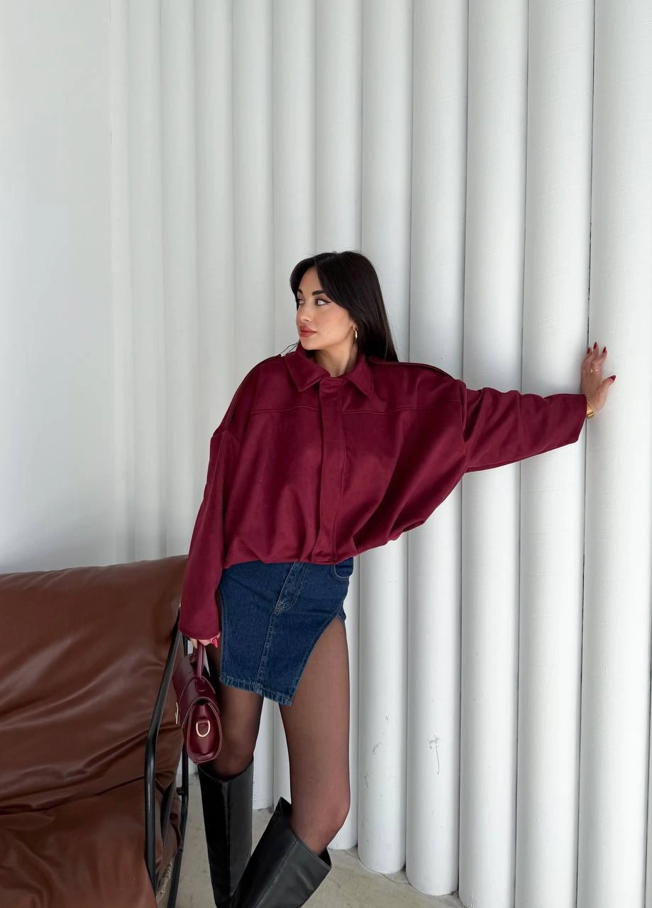 Pullaps Süet Bomber Ceket Bordo