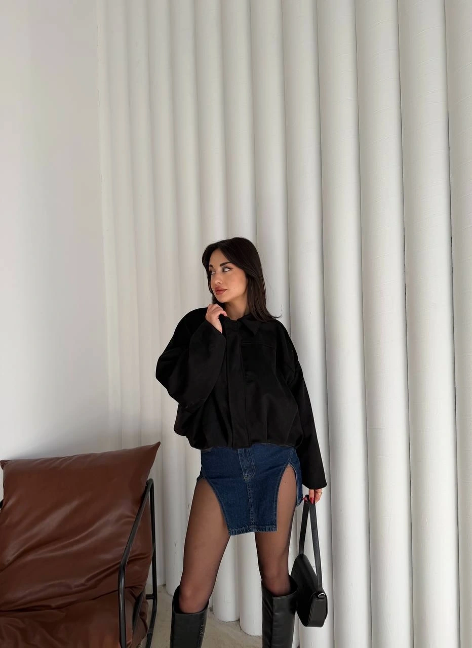 Pullaps Süet Bomber Ceket Siyah