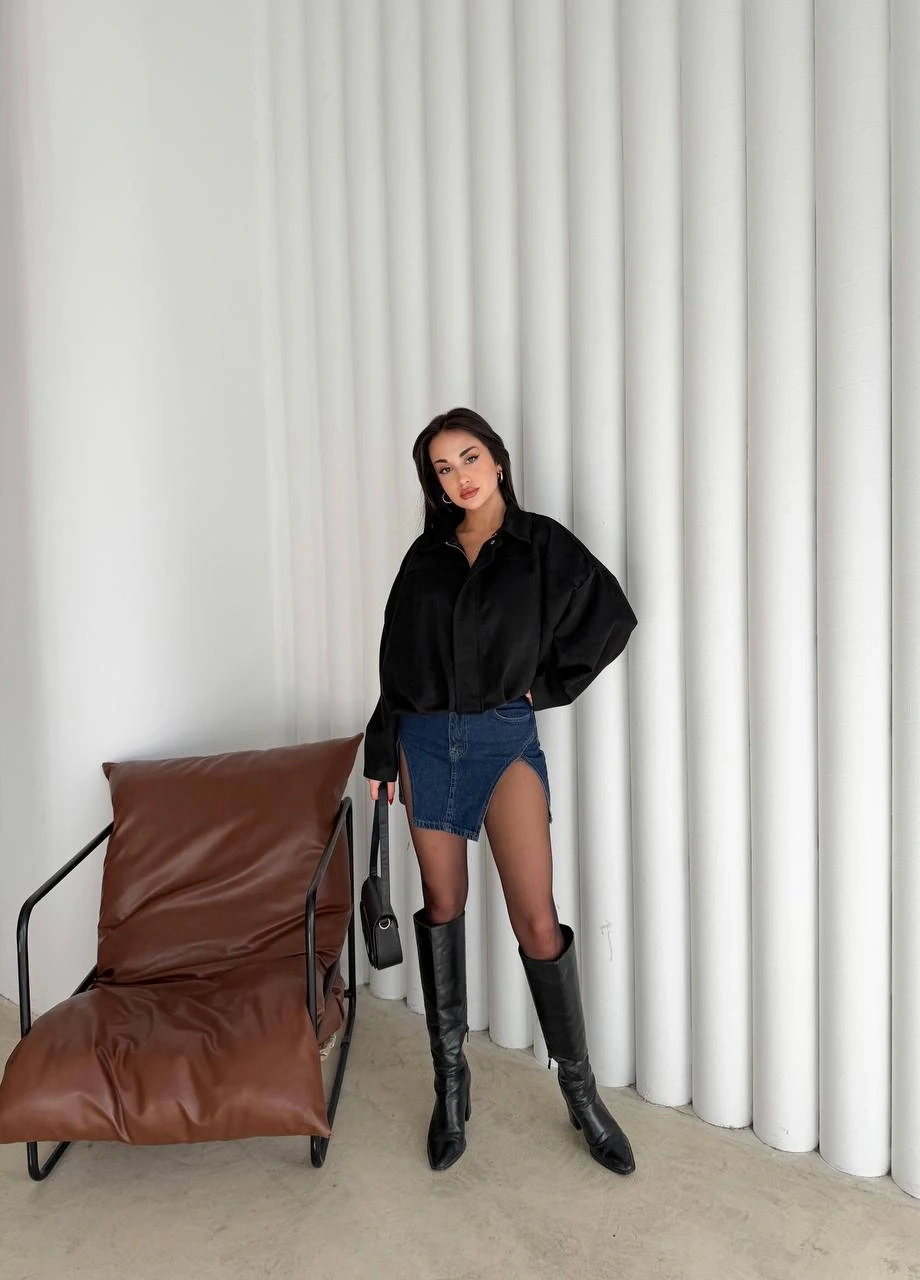 Pullaps Süet Bomber Ceket Siyah