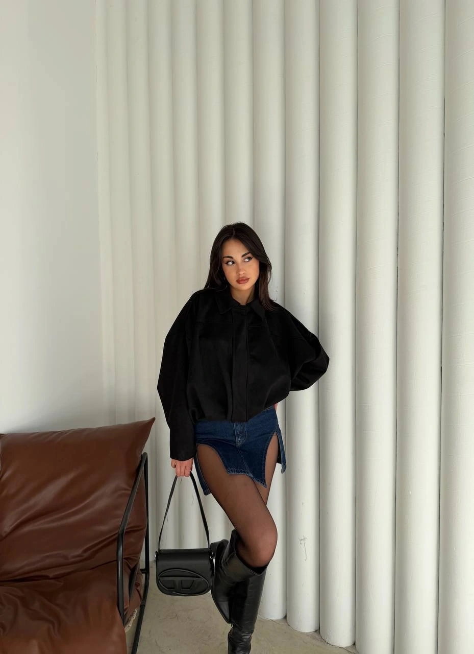 Pullaps Süet Bomber Ceket Siyah