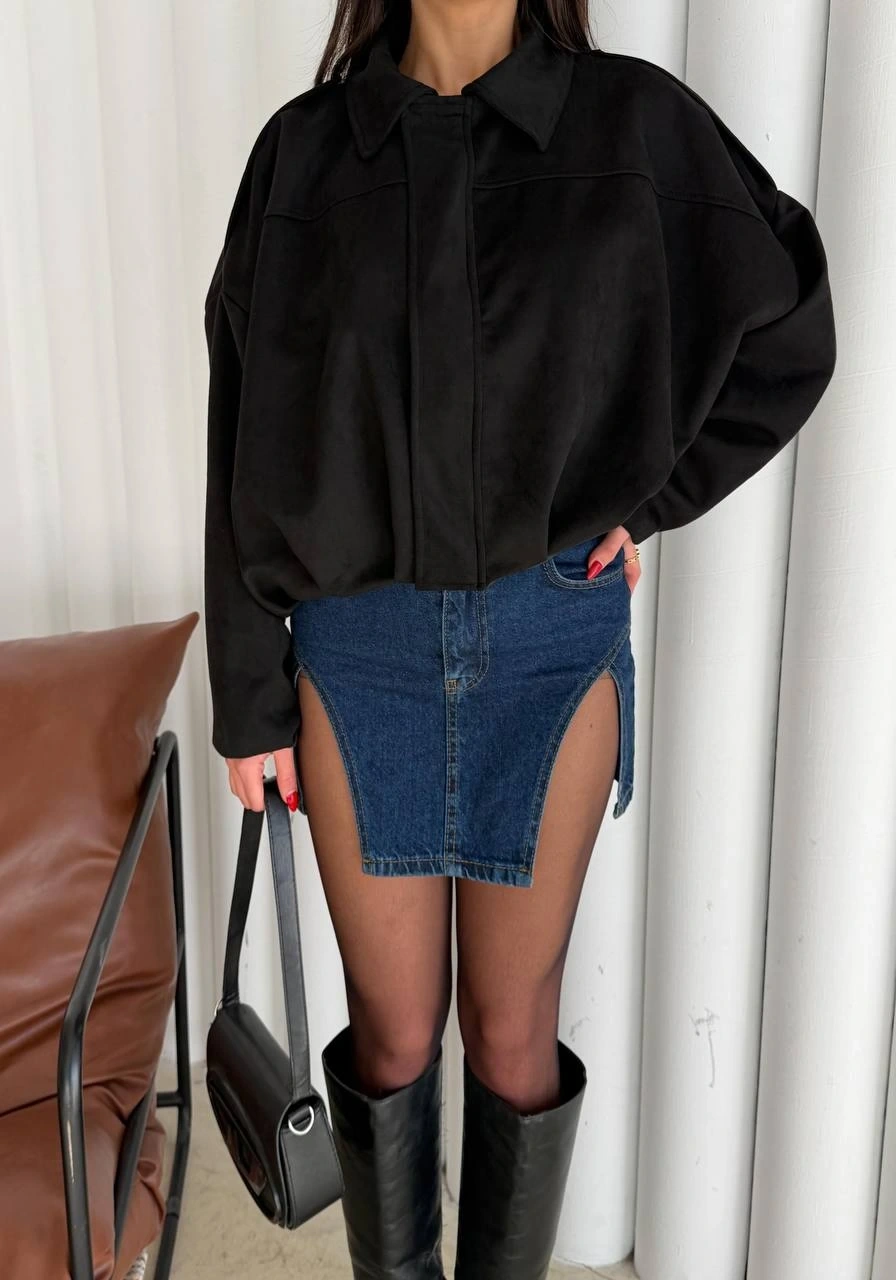 Pullaps Süet Bomber Ceket Siyah