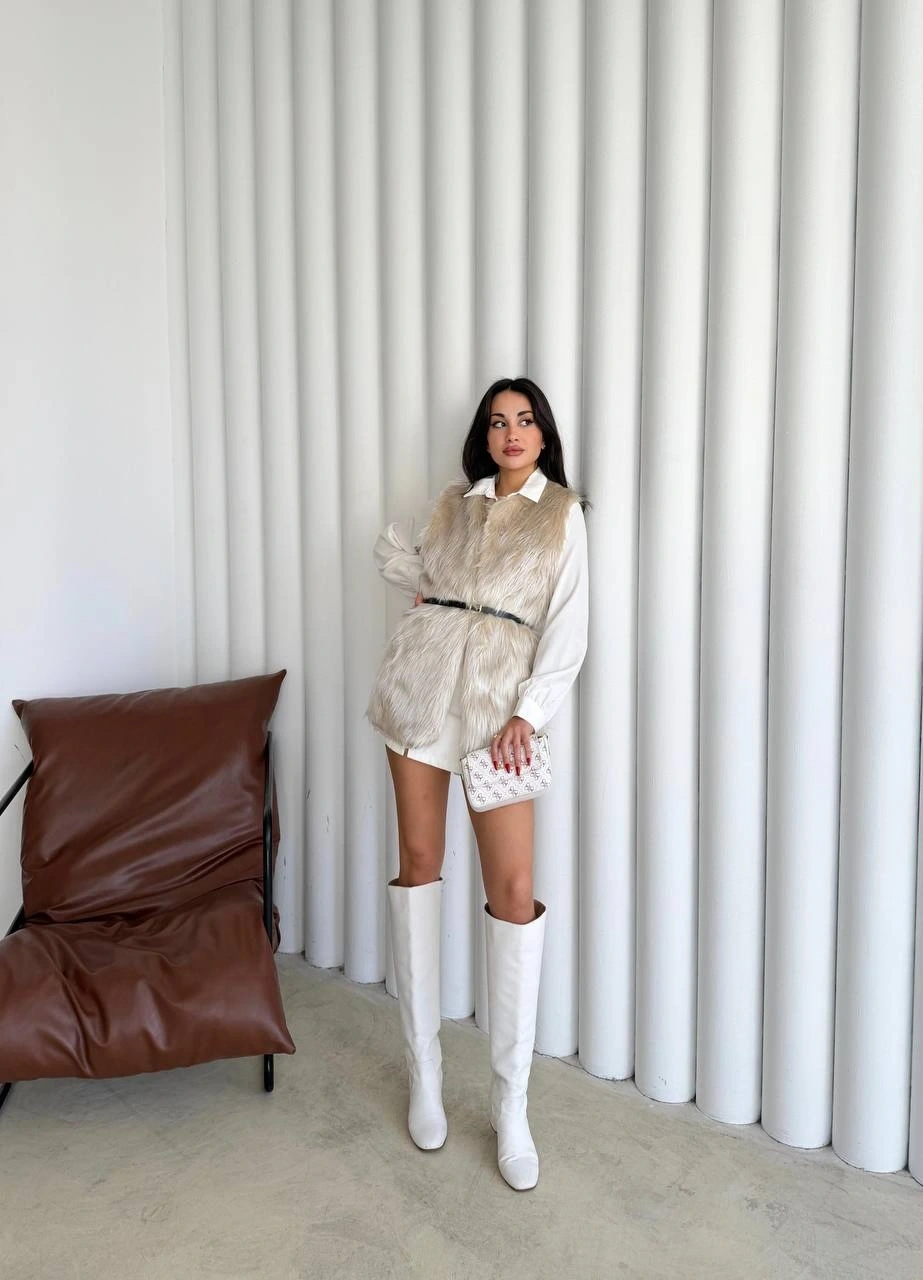 Pullaps Suni Kürk Yelek Ekru