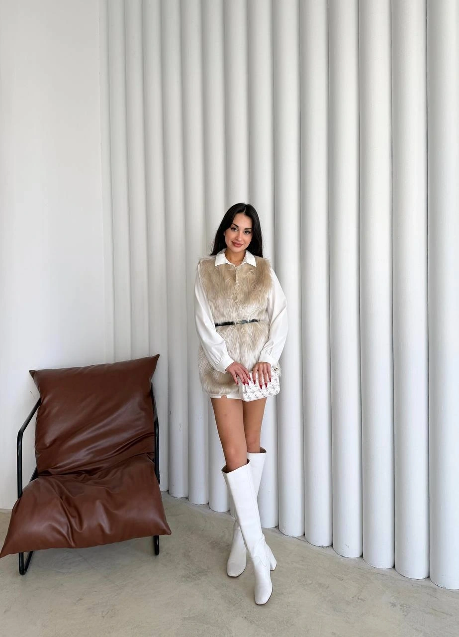 Pullaps Suni Kürk Yelek Ekru