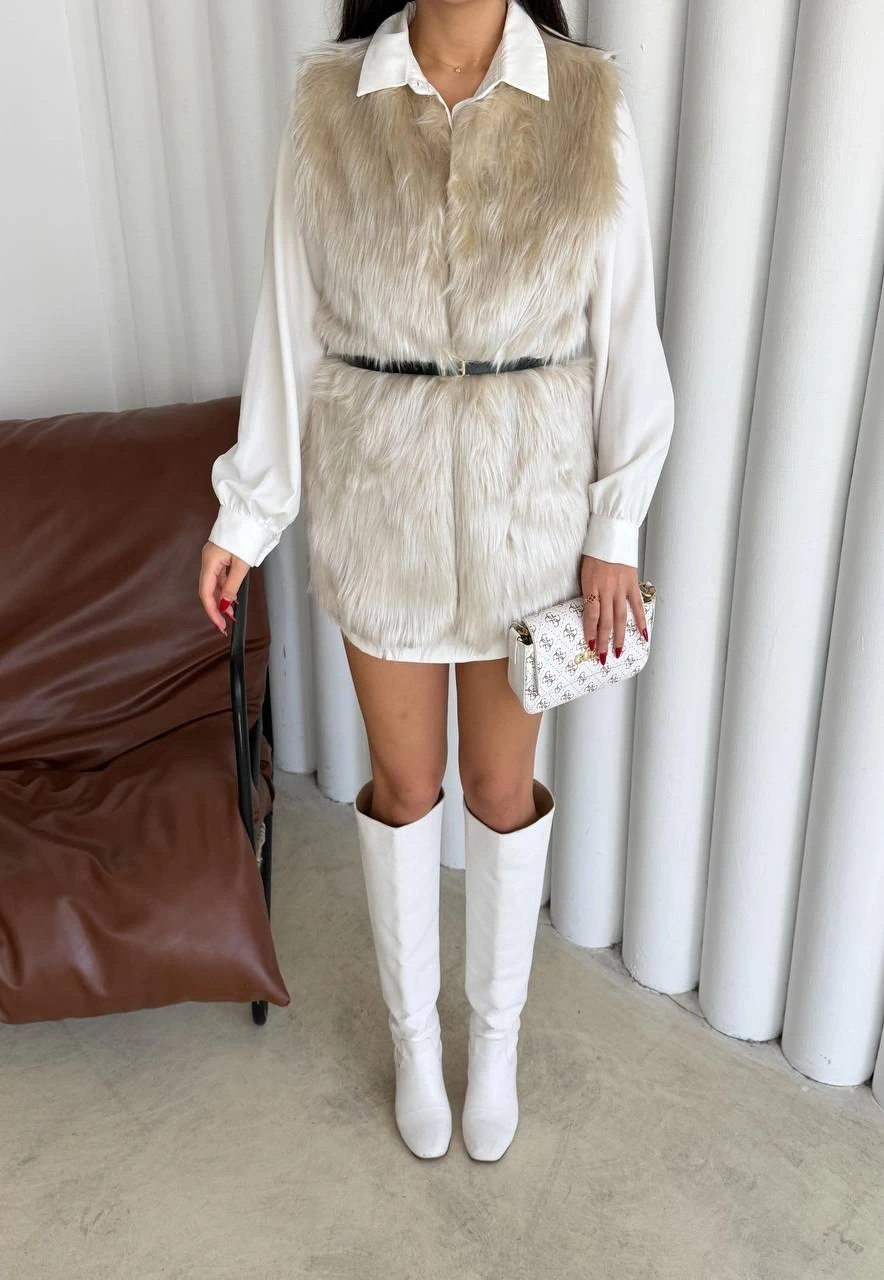 Pullaps Suni Kürk Yelek Ekru