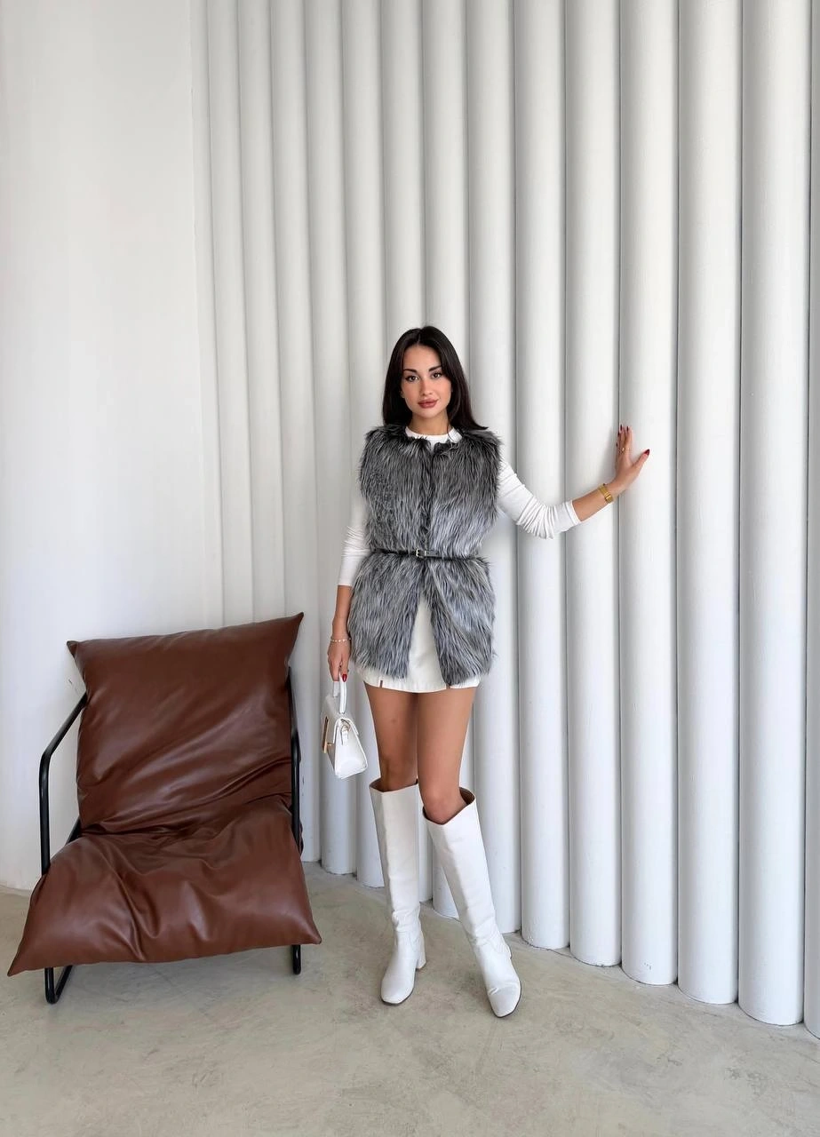 Pullaps Suni Kürk Yelek Gri