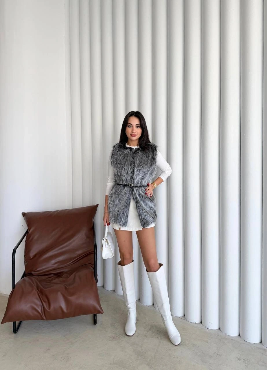 Pullaps Suni Kürk Yelek Gri