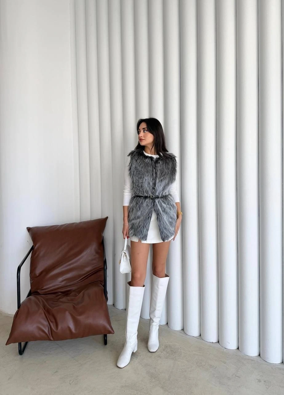 Pullaps Suni Kürk Yelek Gri