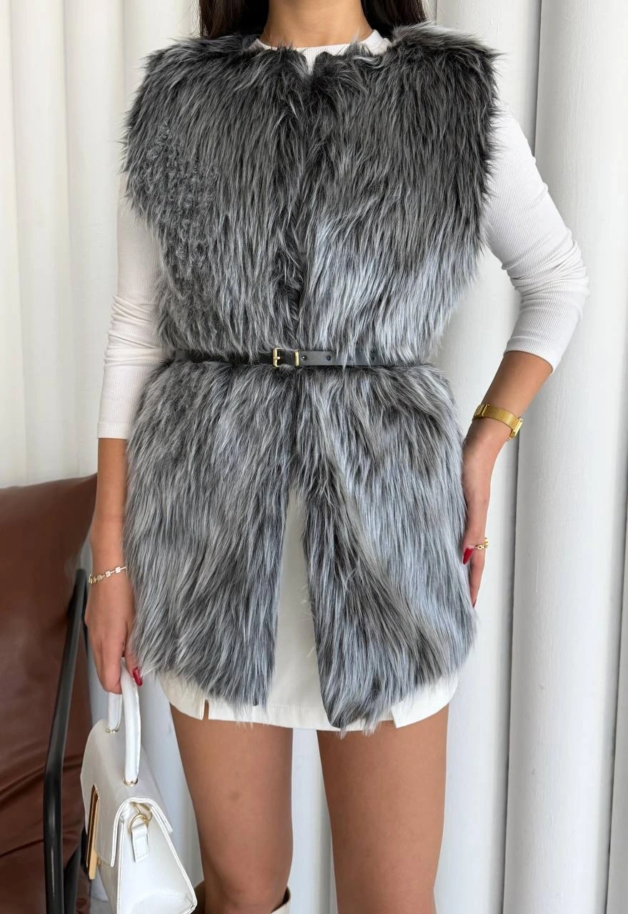 Pullaps Suni Kürk Yelek Gri