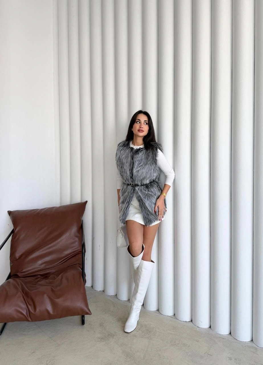 Pullaps Suni Kürk Yelek Gri