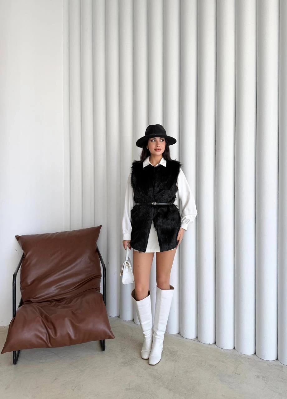 Pullaps Suni Kürk Yelek Siyah